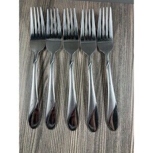 5 CAMBRIDGE DINNER FORKS SWIRL SAND STAINLESS STEEL  CHINA 7 1/2"